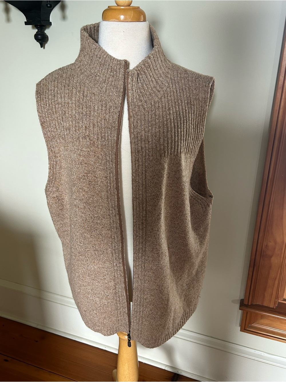 Pendleton Taupe Knit Zip-Front Vest
